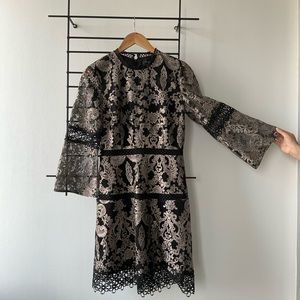 Tahari Black & Gold tiered dress